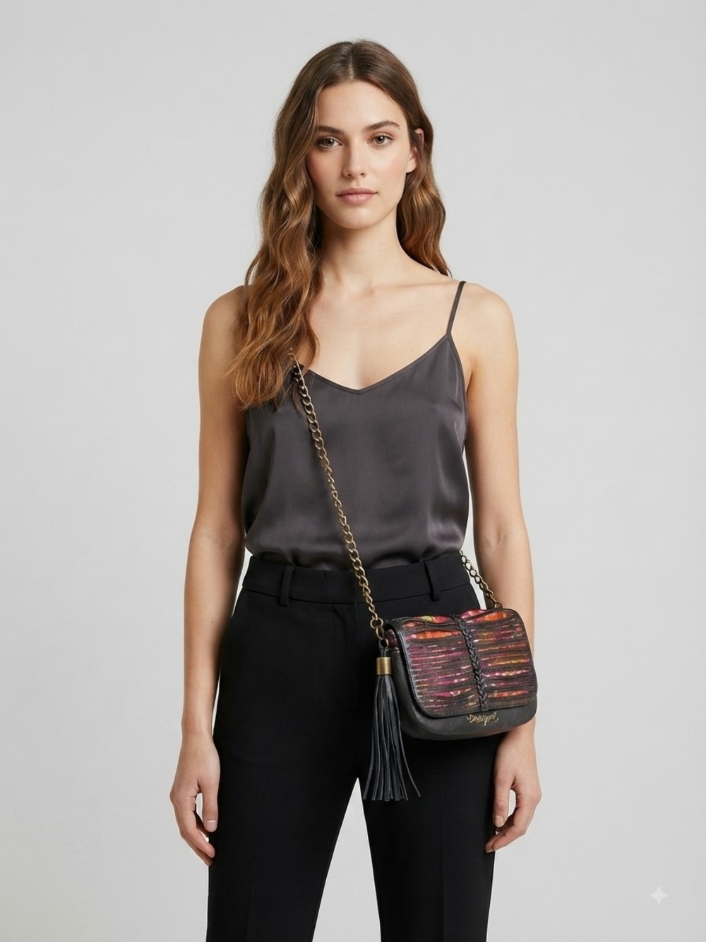 Desigual Boho Laser Cut Crossbody Bag With Tassels
